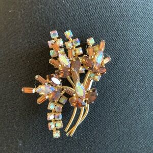 Vintage Brown Smoky Rhinestone Brooch